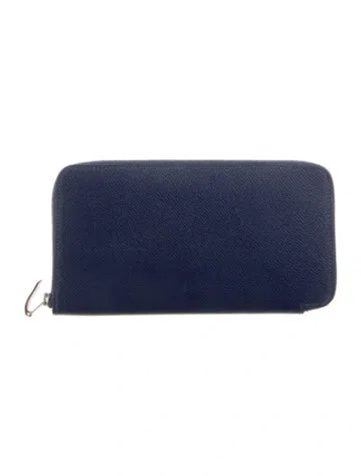 Pre-owned Hermes 2016 Silk'in Classic Wallet In Blue
