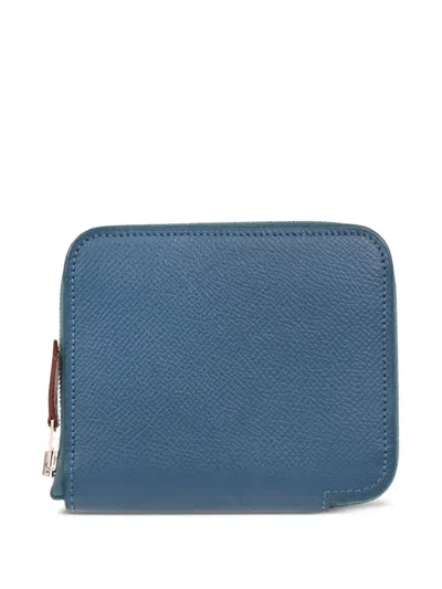 Pre-owned Hermes 2016 Silk'in Compact Wallet In Blue