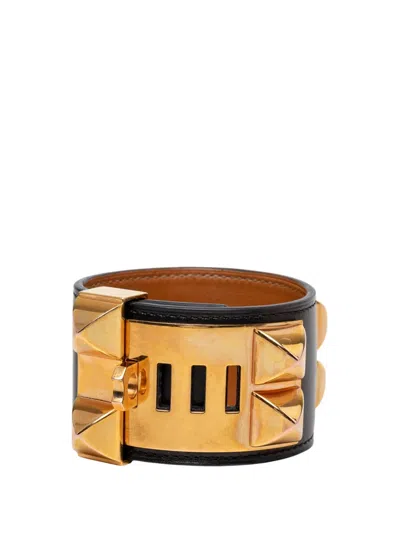 Pre-owned Hermes 2016 Swift And Gold Plated Collier De Chien Bracelet S Costume Bracelet In Black