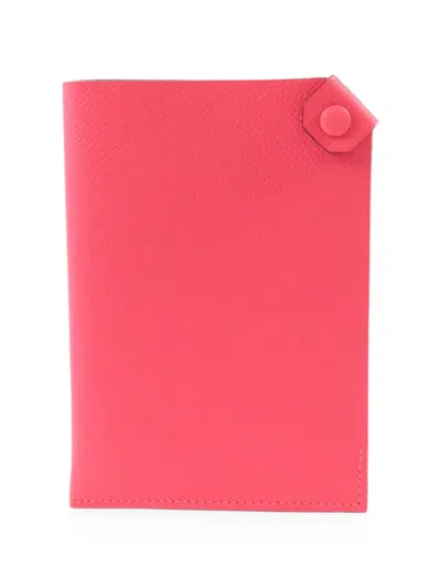 Pre-owned Hermes 2016 Tarmac Leather Passport Holder In Pink