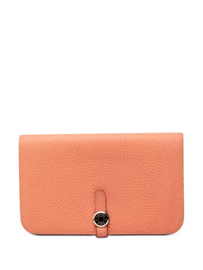 Pre-owned Hermes 2016 Togo Dogon Duo Wallet Gm Long Wallets In Orange