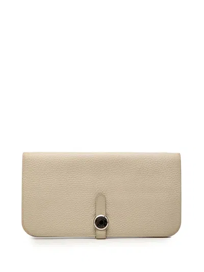 Pre-owned Hermes 2016 Togo Dogon Duo Wallet Gm Long Wallets In White