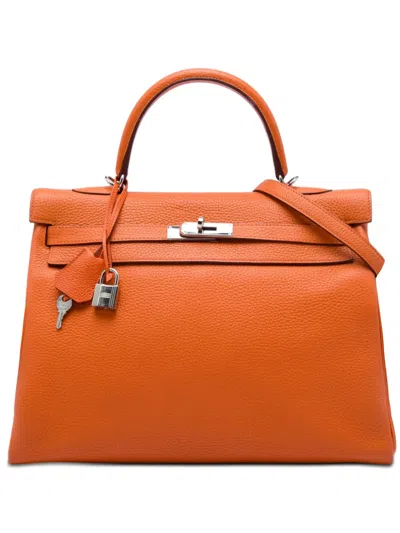 Pre-owned Hermes 2016 Togo Kelly Ii Retourne 35 Satchel In Orange