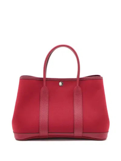 Pre-owned Hermes 2016 Toile And Negonda Garden Party 30 Tote Bag In Red