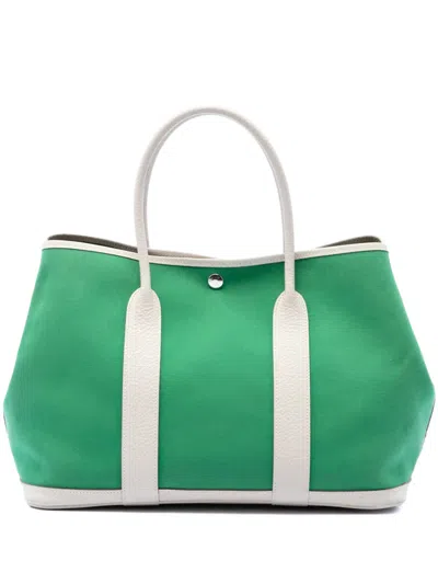 Pre-owned Hermes 2016 Toile And Negonda Garden Party 36 Tote Bag In Green