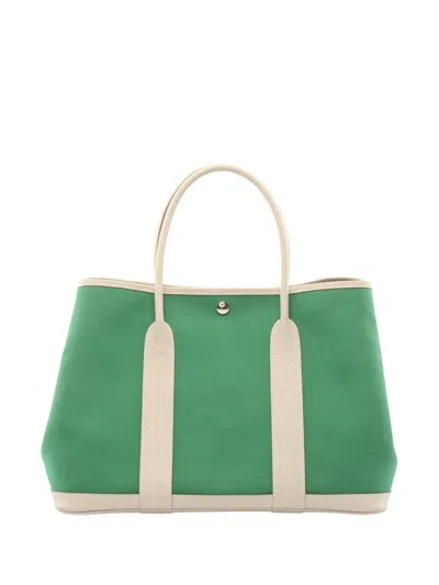 Pre-owned Hermes 2016 Toile And Vache Garden Party Pm Tote Bag In Green