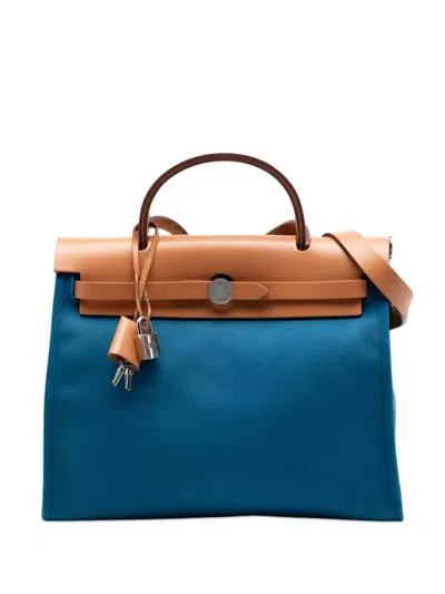 Pre-owned Hermes 2016 Toile Herbag Zip 31 Satchel In Blue