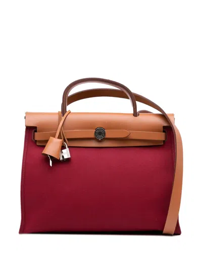 Pre-owned Hermes 2016 Toile Herbag Zip 31 Satchel In Brown