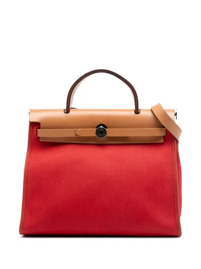 Pre-owned Hermes 2016 Toile Herbag Zip 31 Satchel In Brown