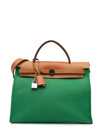 Pre-owned Hermes 2016 Toile Herbag Zip 31 Satchel In Green