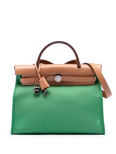 Pre-owned Hermes 2016 Toile Herbag Zip 31 Satchel In Green