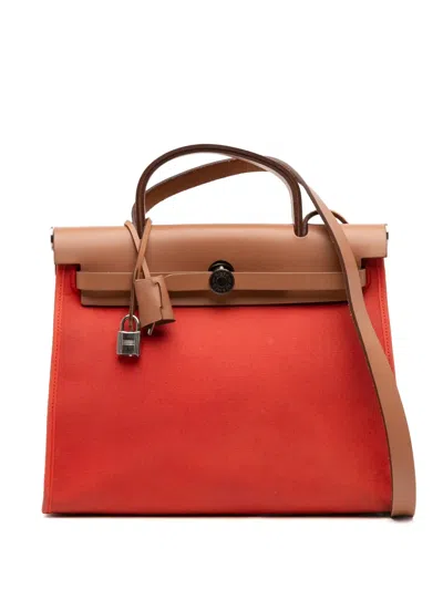 Pre-owned Hermes 2016 Toile Herbag Zip 31 Satchel In Orange