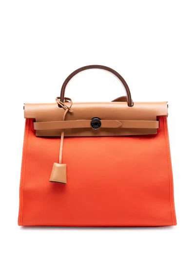 Pre-owned Hermes 2016 Toile Herbag Zip 31 Satchel In Orange