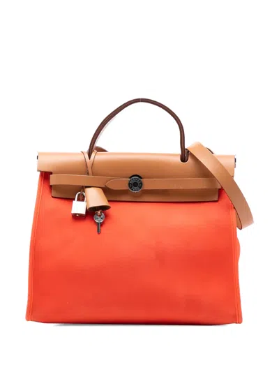 Pre-owned Hermes 2016 Toile Herbag Zip 31 Satchel In Orange