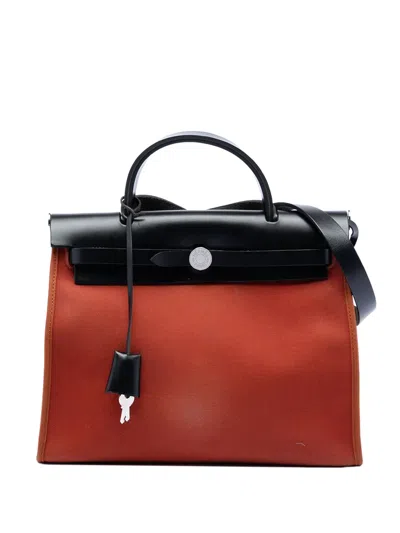 Pre-owned Hermes 2016 Toile Herbag Zip 31 Satchel In Orange