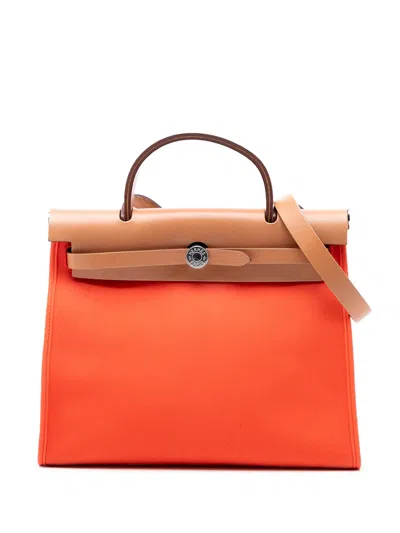 Pre-owned Hermes 2016 Toile Herbag Zip 31 Satchel In Orange