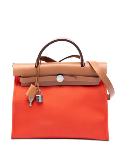 Pre-owned Hermes 2016 Toile Herbag Zip 31 Satchel In Orange