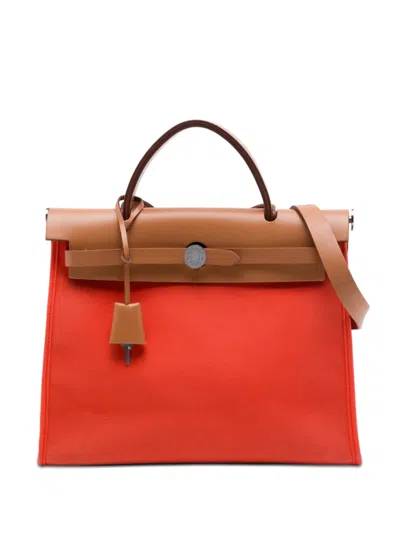 Pre-owned Hermes 2016 Toile Herbag Zip 31 Satchel In Orange