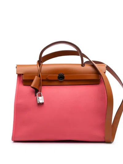 Pre-owned Hermes 2016 Toile Herbag Zip 31 Satchel In Pink