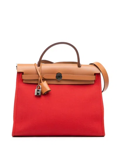 Pre-owned Hermes 2016 Toile Herbag Zip 31 Satchel In Red