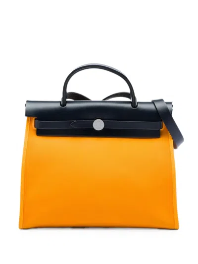 Pre-owned Hermes 2016 Toile Verso Herbag Zip 31 Satchel In Yellow