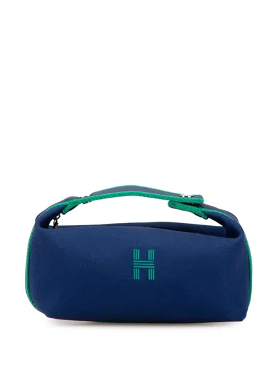 Pre-owned Hermes 2017-2024 Small Toile Bride A Brac Vanity Bag In Blue