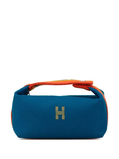 Pre-owned Hermes 2017-2024 Small Toile Bride A Brac Vanity Bag In Blue