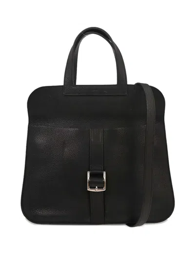 Pre-owned Hermes 2017 31 Taurillon Clemence Halzan Buckle Strap Tote Bag In Black