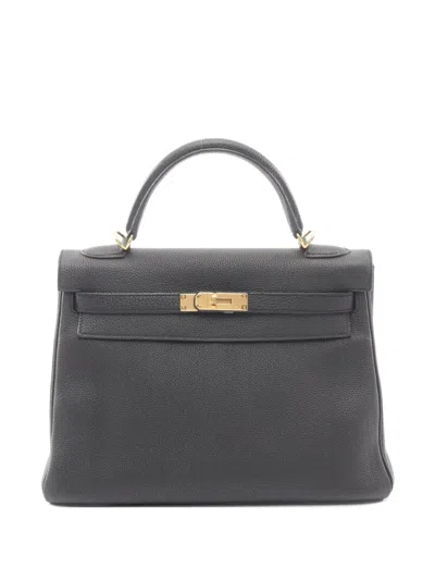 Pre-owned Hermes 2017 32 Kelly Leather Handbag In Black