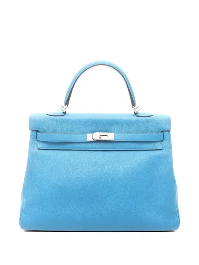 Pre-owned Hermes 2017 35 Kelly Tote Bag In Blue