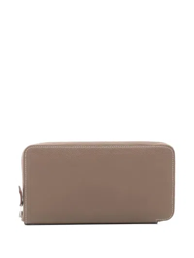 Pre-owned Hermes 2017 Azap Silk'in Étoupe Zip Wallet In Neutral