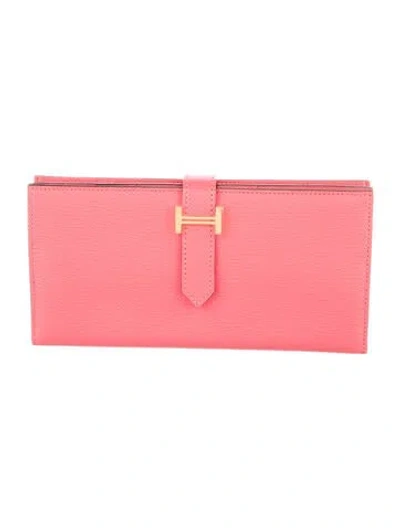 Pre-owned Hermes 2017 Bearn Classic Wallet In Pink