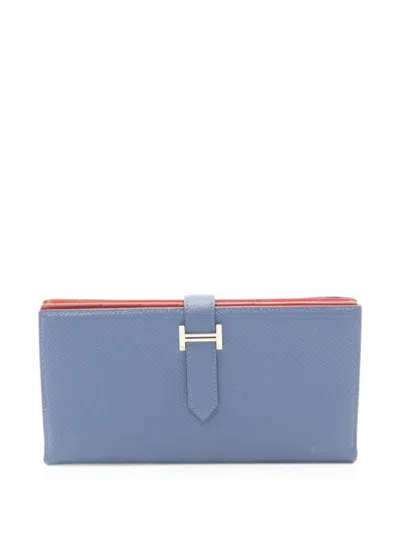 Pre-owned Hermes 2017 Bearn Souffle Bi-fold Wallet In Blue