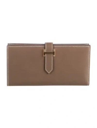 Pre-owned Hermes 2017 Bearn Soufflet Wallet In Grey