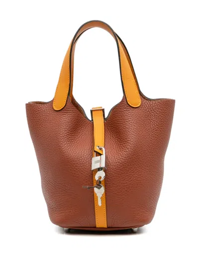 Pre-owned Hermes 2017 Bicolor Clemence And Swift Picotin Lock 18 Handbag In Yellow