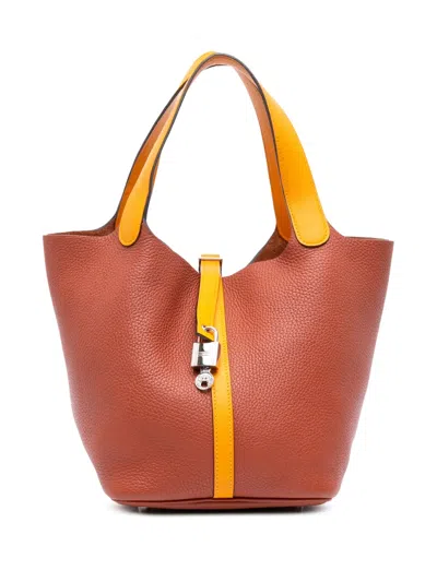 Pre-owned Hermes 2017 Bicolor Clemence Picotin Lock 22 Handbag In Yellow