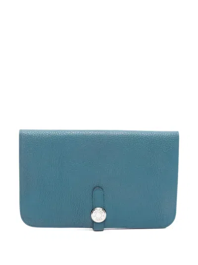 Pre-owned Hermes 2017 Bifold Leather Wallet In Blue