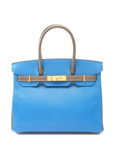 Pre-owned Hermes 2017 Birkin 30 Gold-tone Hardware Tote Bag In Blue