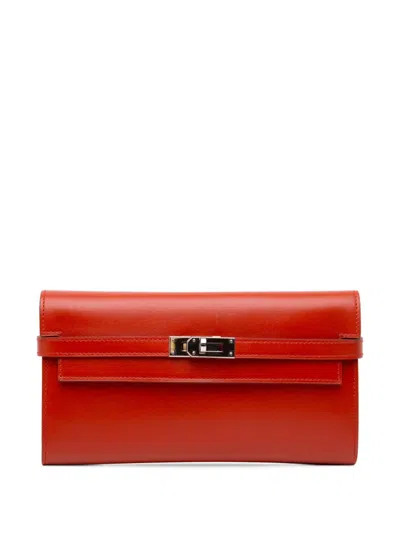 Pre-owned Hermes 2017 Box Calf Kelly Longue Wallet Long Wallets In Orange