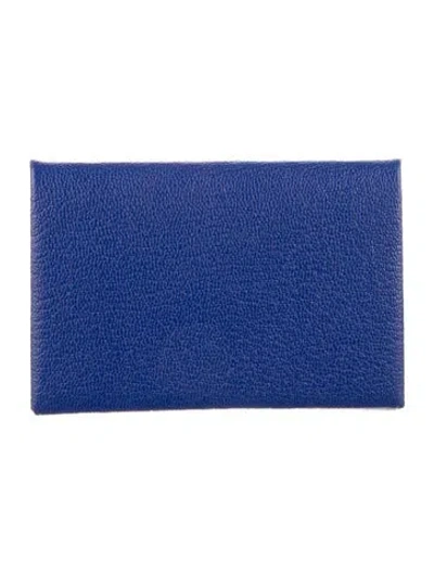 Pre-owned Hermes 2017 Calvi Cardholder In Blue
