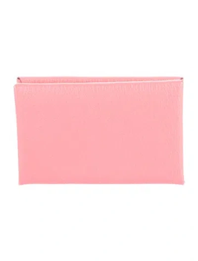 Pre-owned Hermes 2017 Calvi Cardholder In Pink