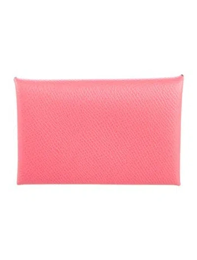 Pre-owned Hermes 2017 Calvi Cardholder In Pink