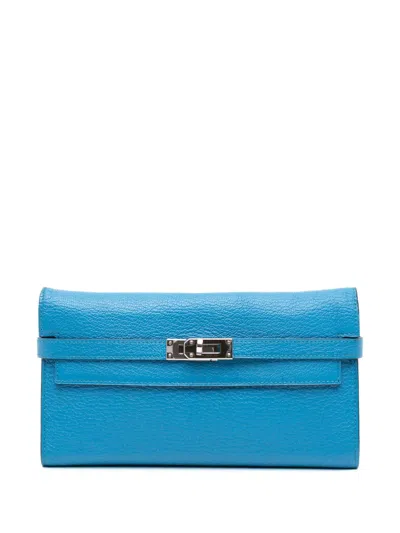 Pre-owned Hermes 2017 Chevre Mysore Kelly Longue Wallet Long Wallets In Blue
