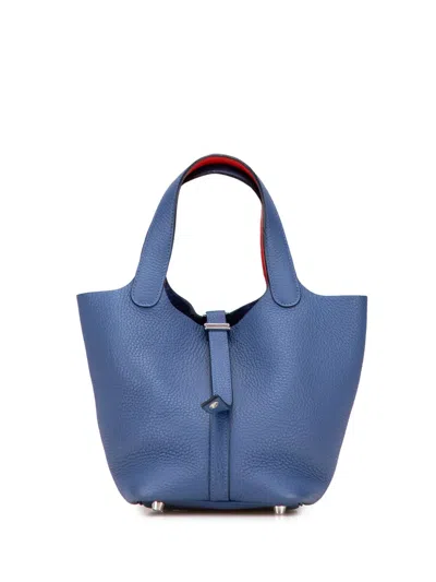 Pre-owned Hermes 2017 Clemence And Swift Picotin Lock 18 Eclat Handbag In Blue