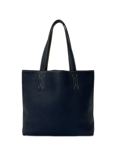 Pre-owned Hermes 2017 Clemence Double Sens 36 Tote Bag In Blue