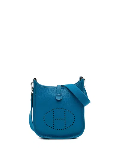 Pre-owned Hermes 2017 Clemence Evelyne Tpm 16 Crossbody Bag In Blue