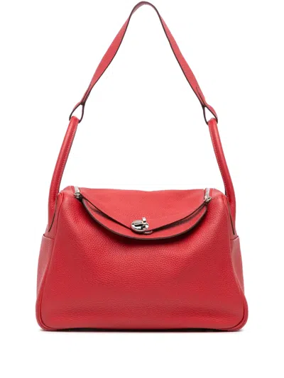 Pre-owned Hermes 2017 Clemence Lindy 30 Shoulder Bag In Red
