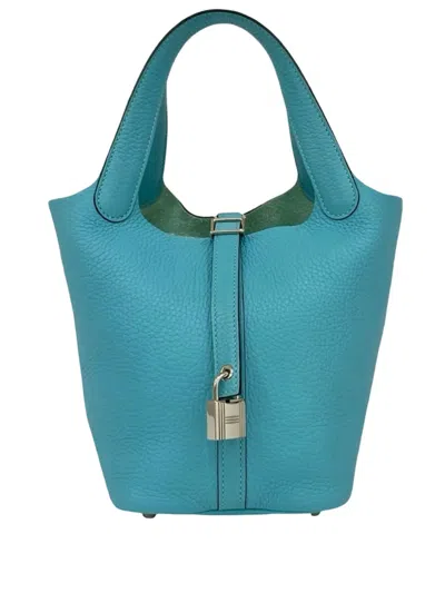 Pre-owned Hermes 2017 Clemence Picotin Lock 18 Handbag In Blue
