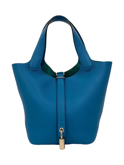 Pre-owned Hermes 2017 Clemence Picotin Lock 18 Handbag In Blue