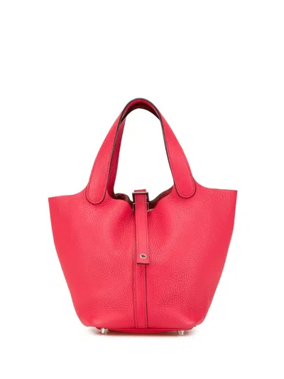 Pre-owned Hermes 2017 Clemence Picotin Lock 18 Handbag In Pink